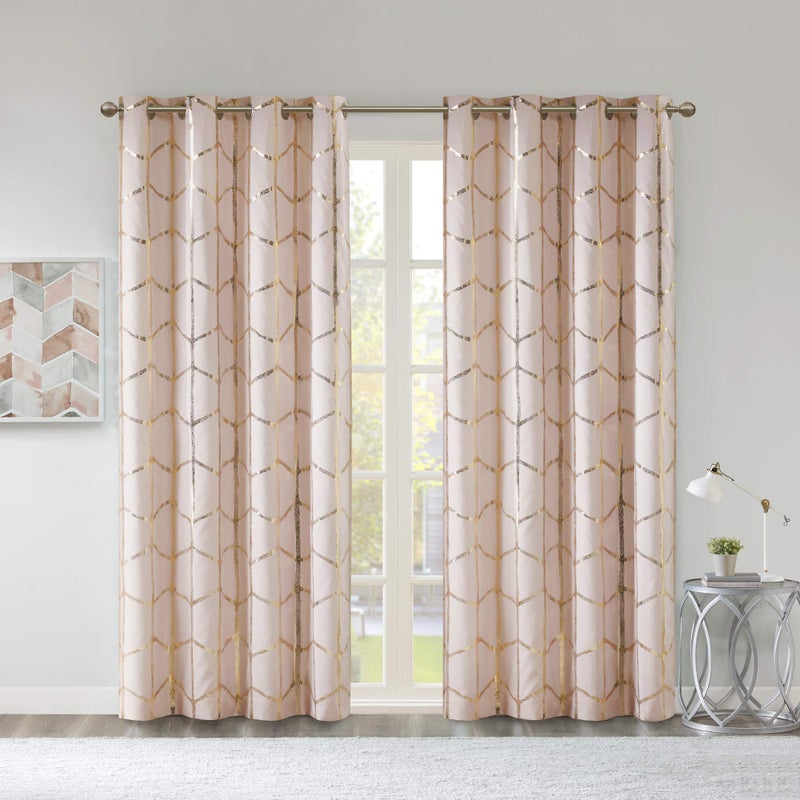 Intelligent Design Blackout Window Curtain, Light Blocking Curtains for Living Room, Thermal Insulated Window Panel with Metallic Print and Grommet Top, 50"x84", Blush/Gold, 1 Piece - Image 1